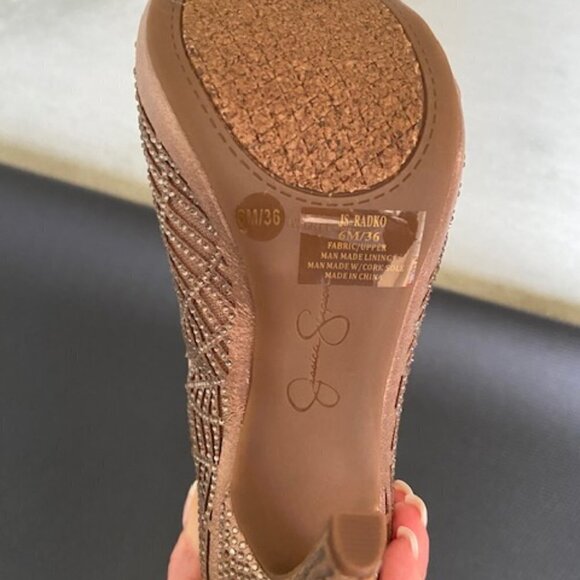 Jessica Simpson Radko Embellished Peep Toe Booties Champagne Size 6 Bran… - Picture 6 of 6